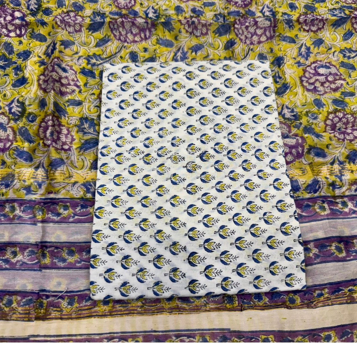 Hand Block Bagru and Sanganeri Printed Chanderi Silk 3PC Unstiched Suit With Chanderi Silk Dupatta