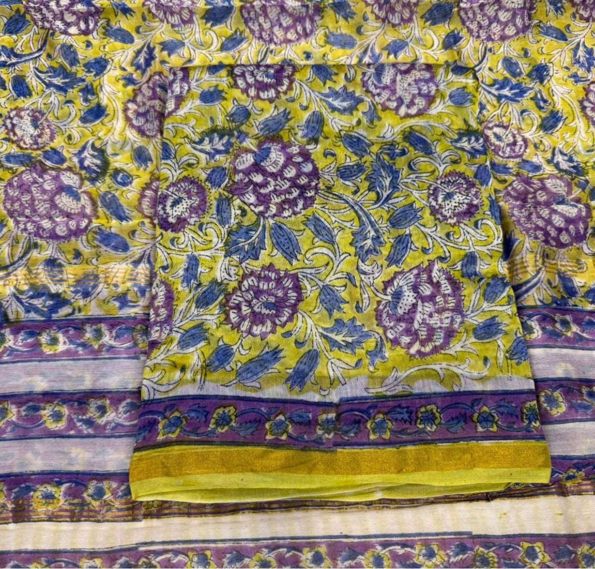 Hand Block Bagru and Sanganeri Printed Chanderi Silk 3PC Unstiched Suit With Chanderi Silk Dupatta