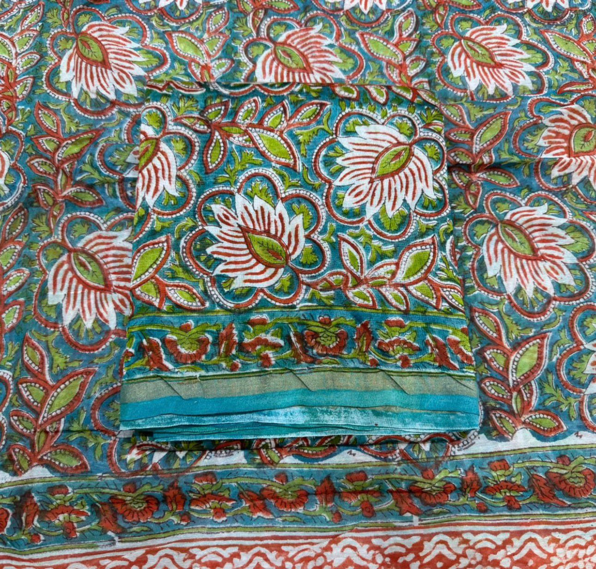 Hand Block Bagru and Sanganeri Printed Chanderi Silk 3PC Unstiched Suit With Chanderi Silk Dupatta