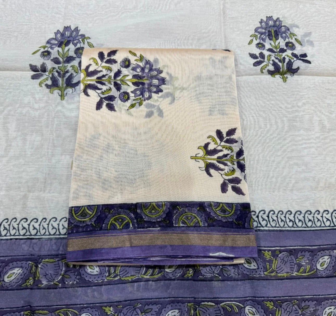 Hand Block Bagru and Sanganeri Printed Chanderi Silk 3PC Unstiched Suit With Chanderi Silk Dupatta