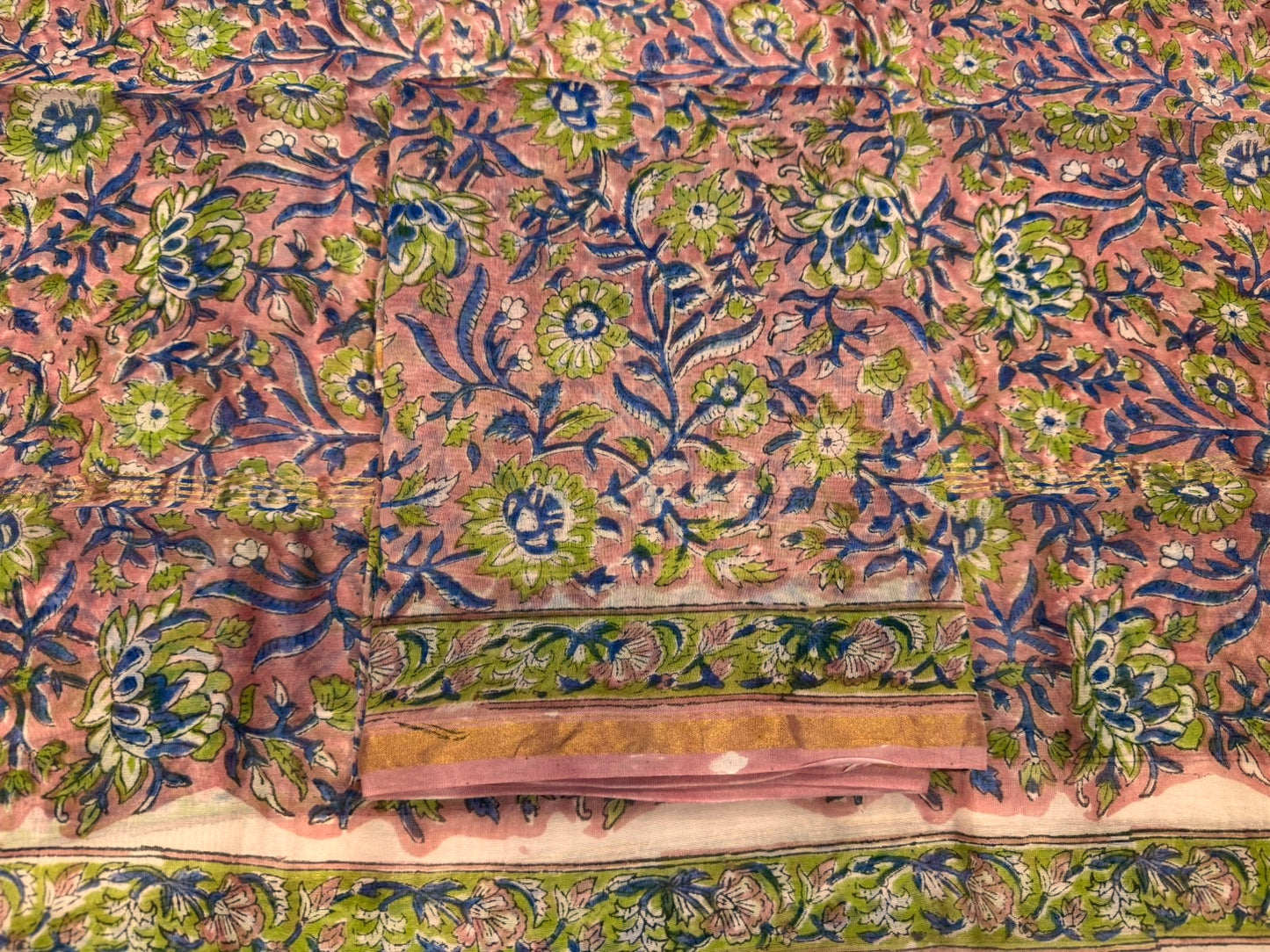 Hand Block Bagru and Sanganeri Printed Chanderi Silk 3PC Unstiched Suit With Chanderi Silk Dupatta